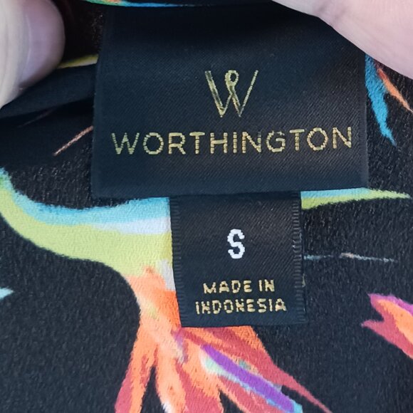 #77 3/$18 - Worthington Black/Orange Button Down Short Sleeve Top Size S - Picture 5 of 6